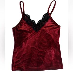 Velvet Burgundy Cami Tank with Lace Trim Goth Whimsigoth Vamp Y2K Witchy